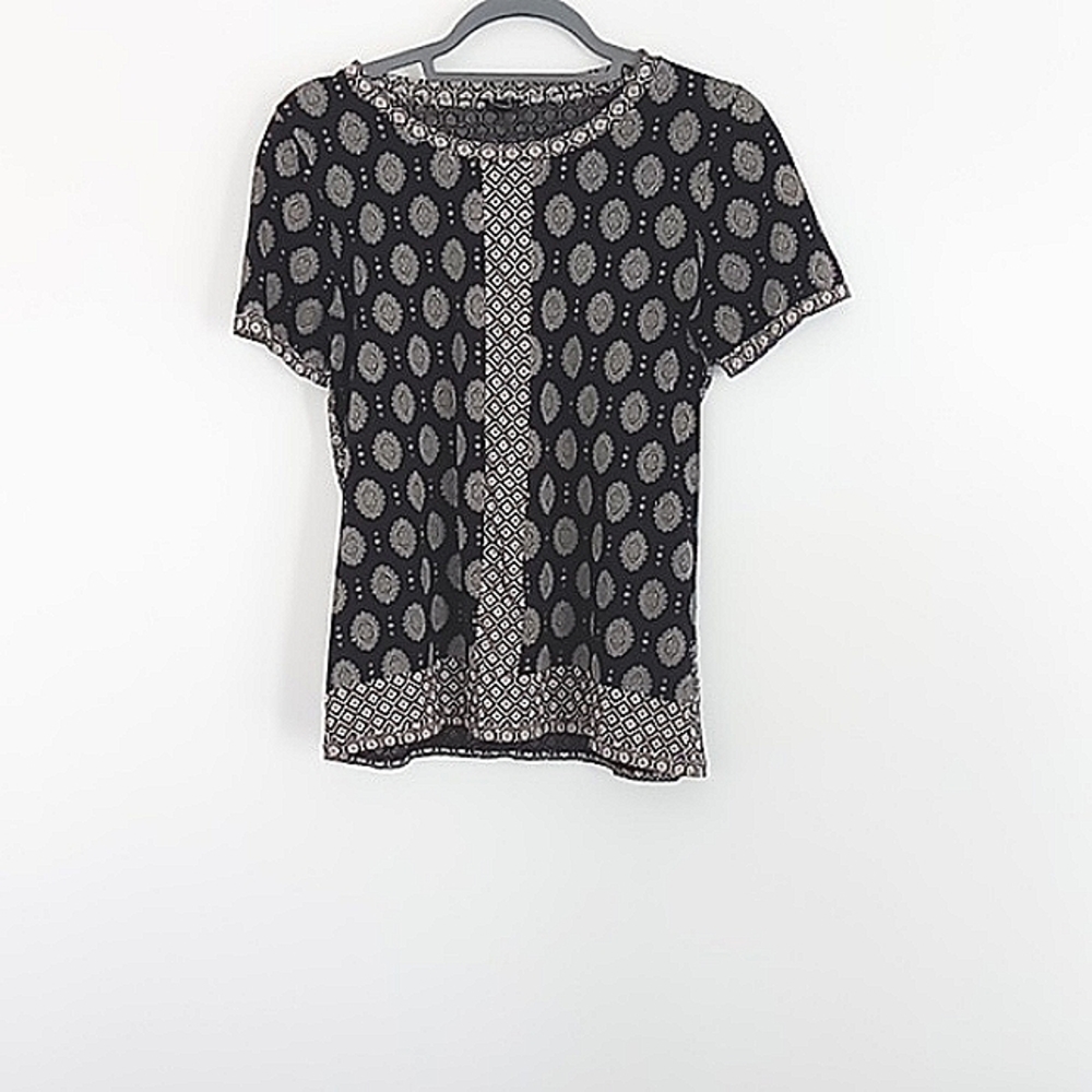 J Crew Medallion Mixed Print Blouse Black & White‎ Women's Size Small Pre-owned